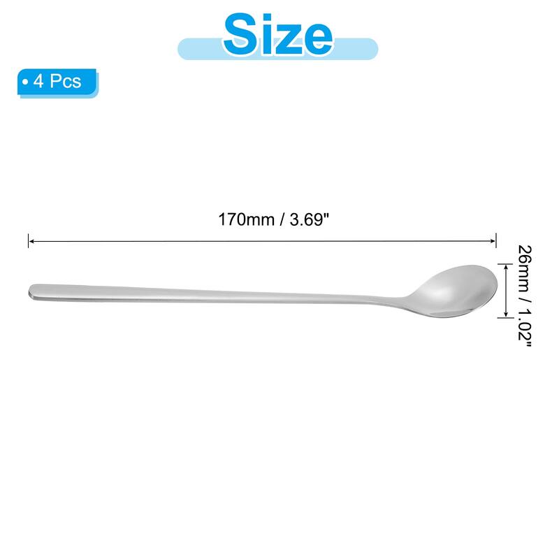 Long Handle Iced Tea Spoon, 4 Pcs 7" Stainless Steel Long Spoons - Silver Tone