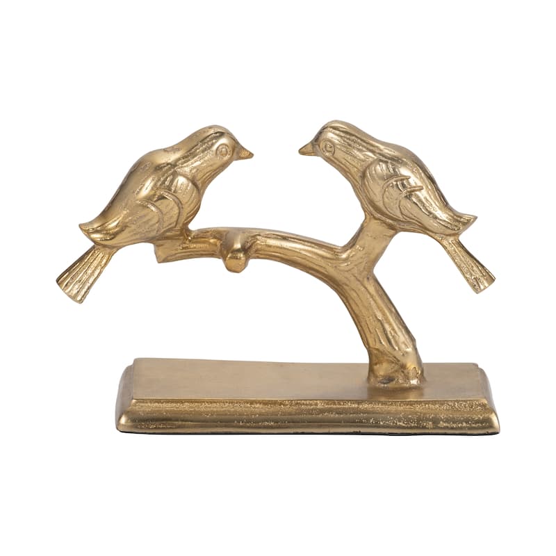Sagebrook Home Brass-Tone Bird Figurine, Captivating Gold Resin Pair, Rustic Decor Accent, 6"x4" - 8" x 3" x 7"