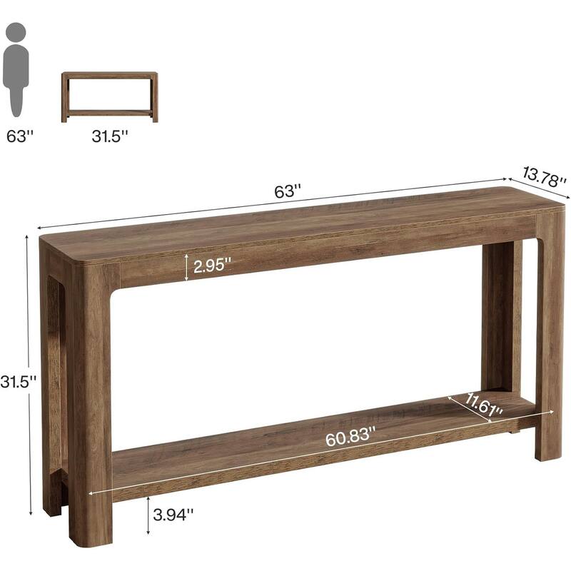 63-Inch Farmhouse Narrow Console/ Entryway Table with Storage, Sofa Table Behind Couch for Living Room, Hallway, Foyer