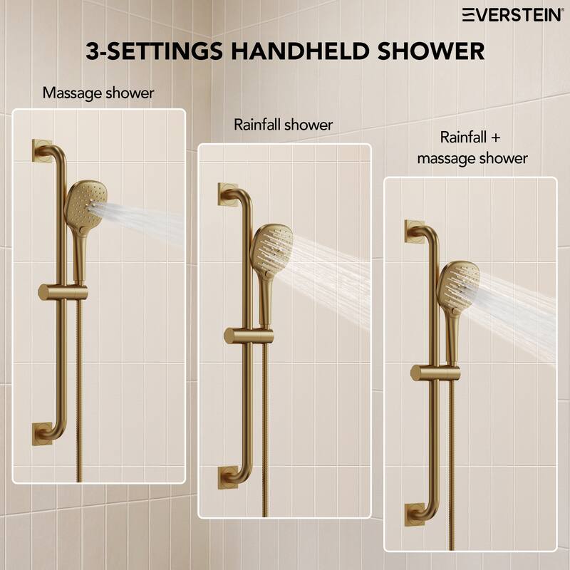 Pressure-Balanced Shower System ,10-Inch Rainfall Shower Faucet with 3-Function Handheld Shower