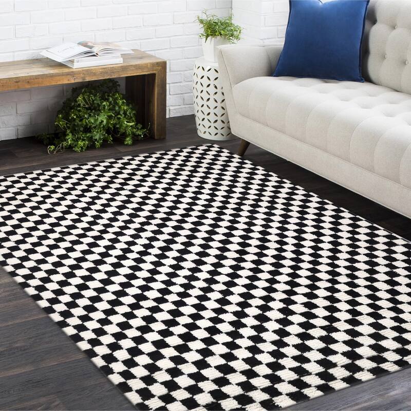 Contemporary Checkered Black Area Rug