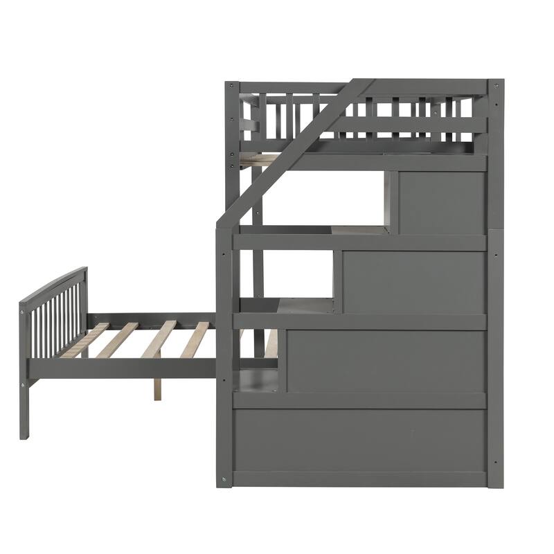 Twin Over Full Loft Bed with Staircase and Storage, Space-Saving Design