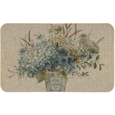 Natural Linen Look Decorative Low Profile Indoor/Outdoor Floor Mat with Recycled Rubber Back, Bohemian Blue, 29.5" x 17.75".