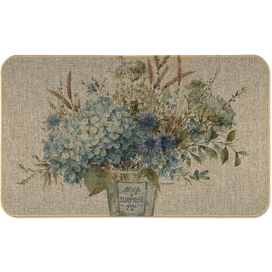 Natural Linen Look Decorative Low Profile Indoor/Outdoor Floor Mat with Recycled Rubber Back, Bohemian Blue, 29.5" x 17.75".
