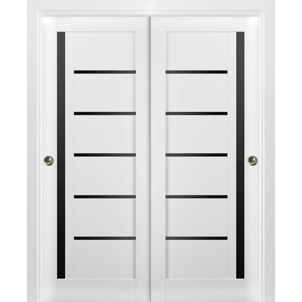 SartoDoors Quadro 4588 | Bedroom Door Interior Door | Solid Wood w/ Glass | Hardware Set | 36x80, White Silk