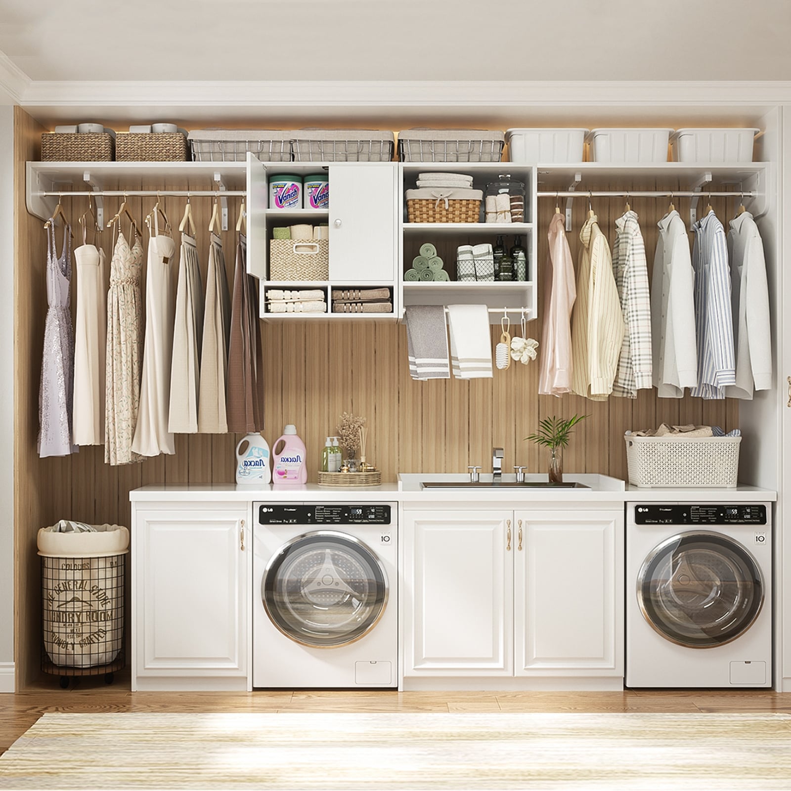 Laundry Room With Clothes Rod LAUNDRY ROOM SHELVES – EZ Shelf