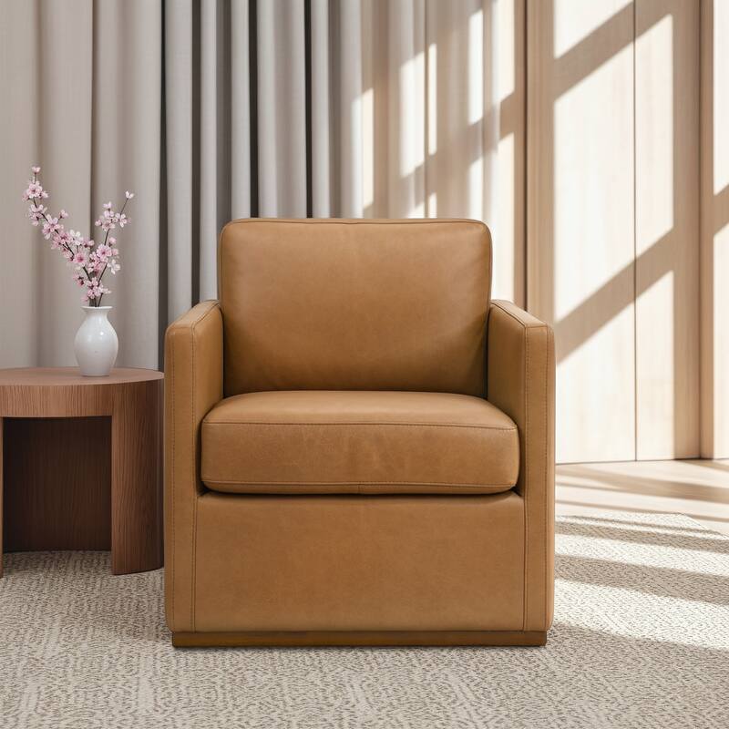 Cary Elegant Top-Grain Leather Swivel Chair with Mid-Century Modern Design