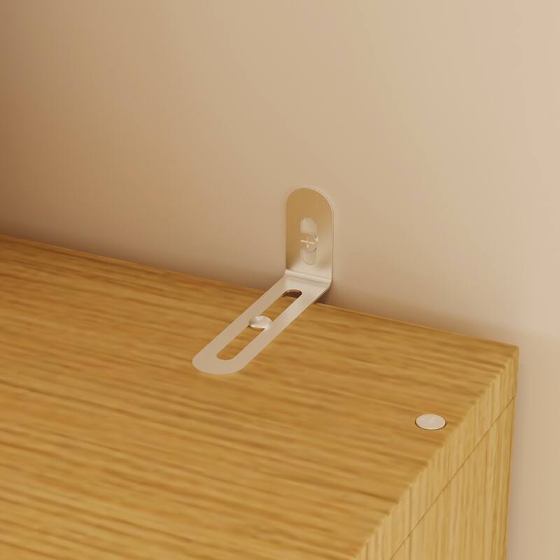 Tall Wooden Storage Cabinet with 3 Drawers and Adjustable Shelves, Solid Wood Slat Design