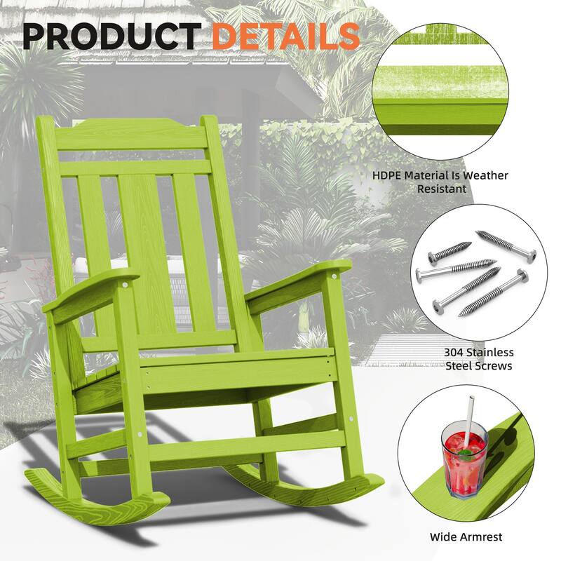 Outdoor Patio HDPE Rocking Chiar, Extra Wide Seat & Backrest