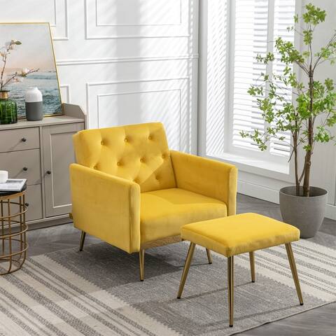 Velvet Tufted Accent Chair with Ottoman,Adjustable Armrests,Backrest - 32"Wx31"Dx31"H