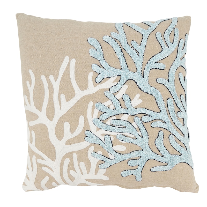 Coral Haven Throw Pillow - 18"x18" - Polyester - Natural