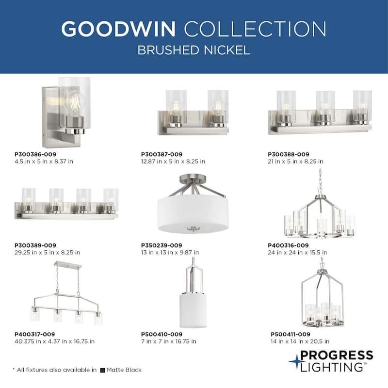 Goodwin Collection Four-Light Brushed Nickel Modern Farmhouse Island Light - 40.375 in x 4.37 in x 16.75 in