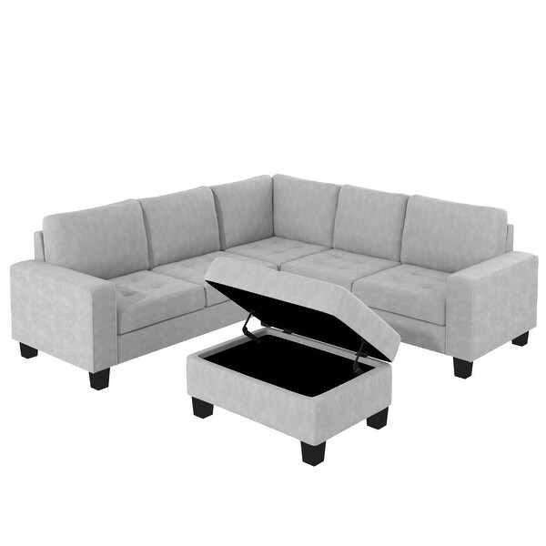 Sectional Corner Sofa, L-shape with Storage Ottoman - Bed