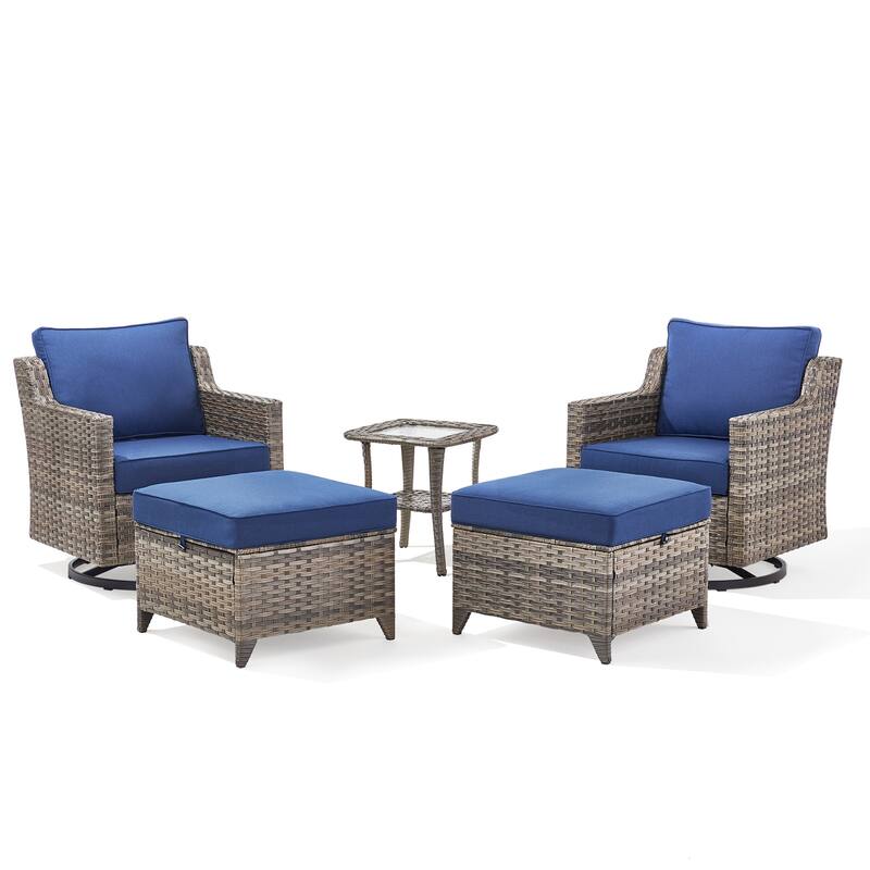 Pocassy Wicker Patio Sofa Glider Swivel Chair Ottoman Furniture Set.