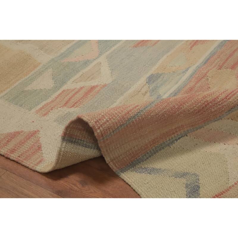 Hand Woven Oriental 100% Wool Carpet Southwestern Tribal Beige & Ivories Kilim Area Rug - 6' 5'' X 4' 10''