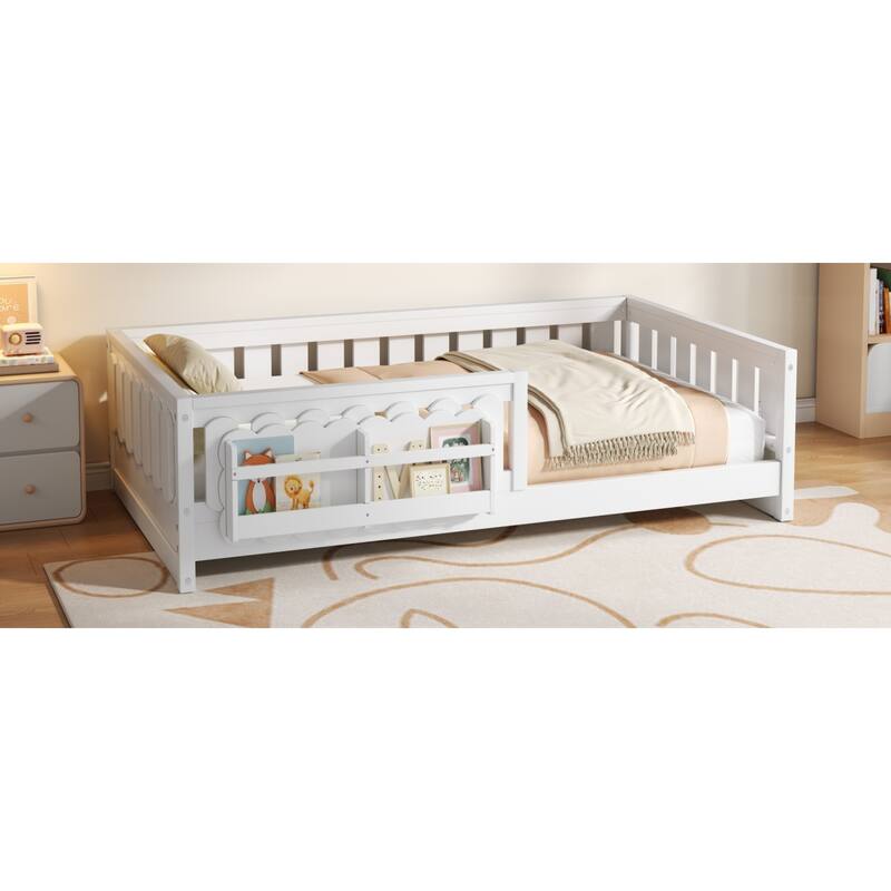 Roomfitters Twin Wood Platform Bed with Guardrail and 2 Bookshelves