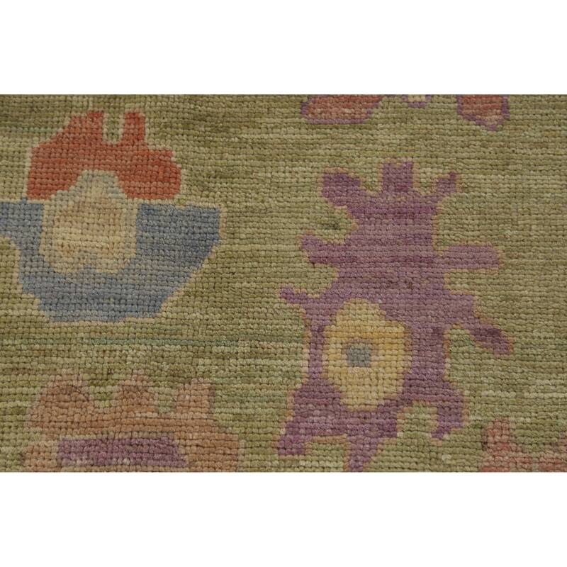 Hand Knotted Oriental 100% Wool Carpet Transitional All-Over Green Oushak Area Rug - 12' 5'' X 9' 3''
