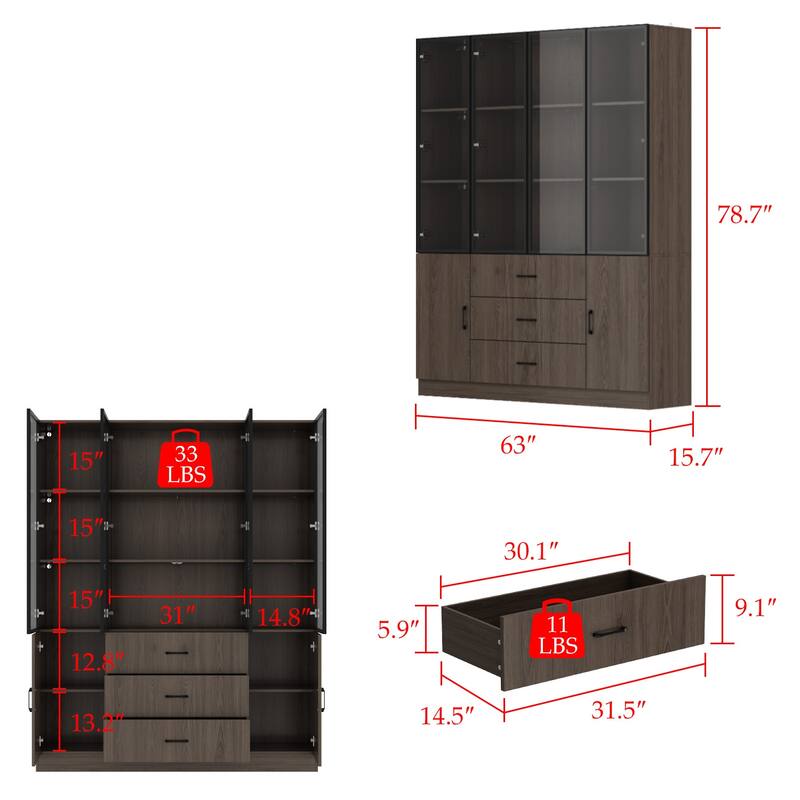 LED-Lit Wood Grain Cabinet - Configurable Storage for Home or Office
