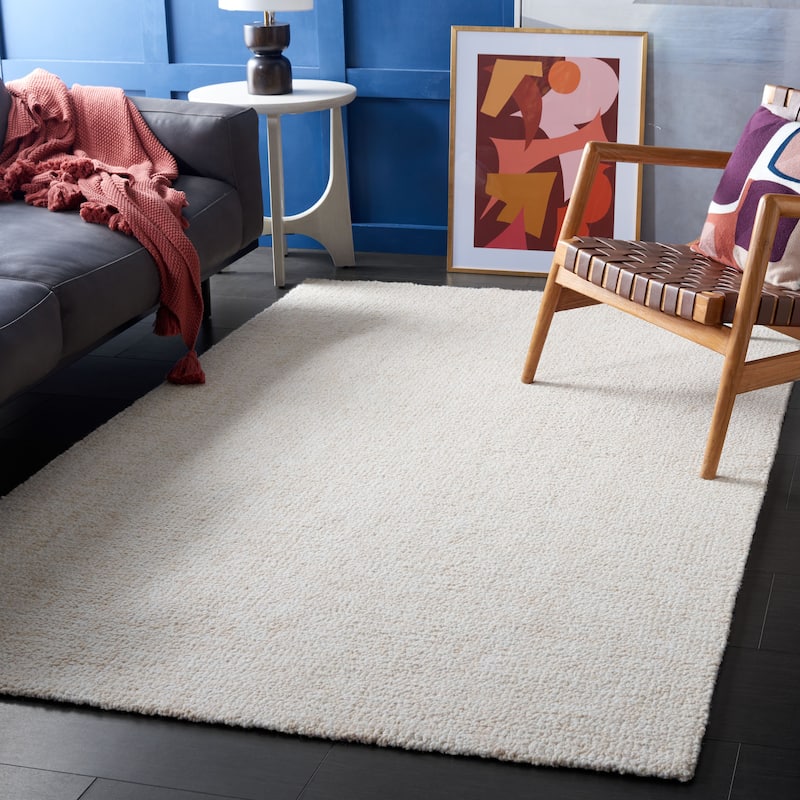 SAFAVIEH Handmade Abstract Euphrasie Modern Wool Rug - 5' x 8' - Ivory/Beige
