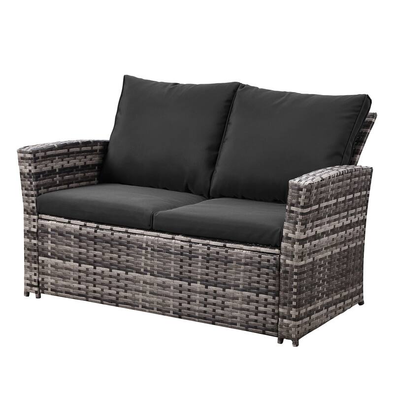 4-Piece Wicker Outdoor Sofa Set, 1 Loveseats, 2 Single Sofas, 1 Table