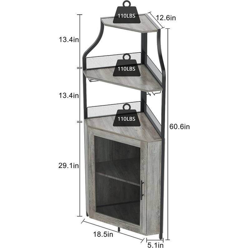 Corner Wine Cabinet with Detachable Wine Rack, 5-Tier Industrial Corner Bar Cabinet