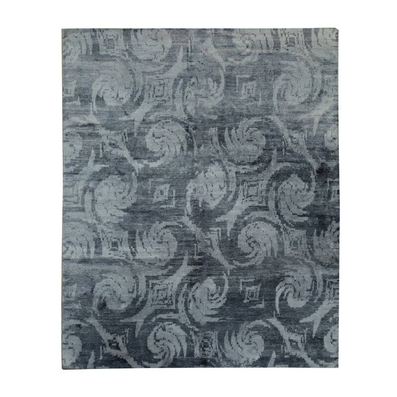 Gray Hand Knotted Bamboo Silk Wool Transitional Modern Rug 8' x 10' - Contemporary Design Eye Catching - N/A