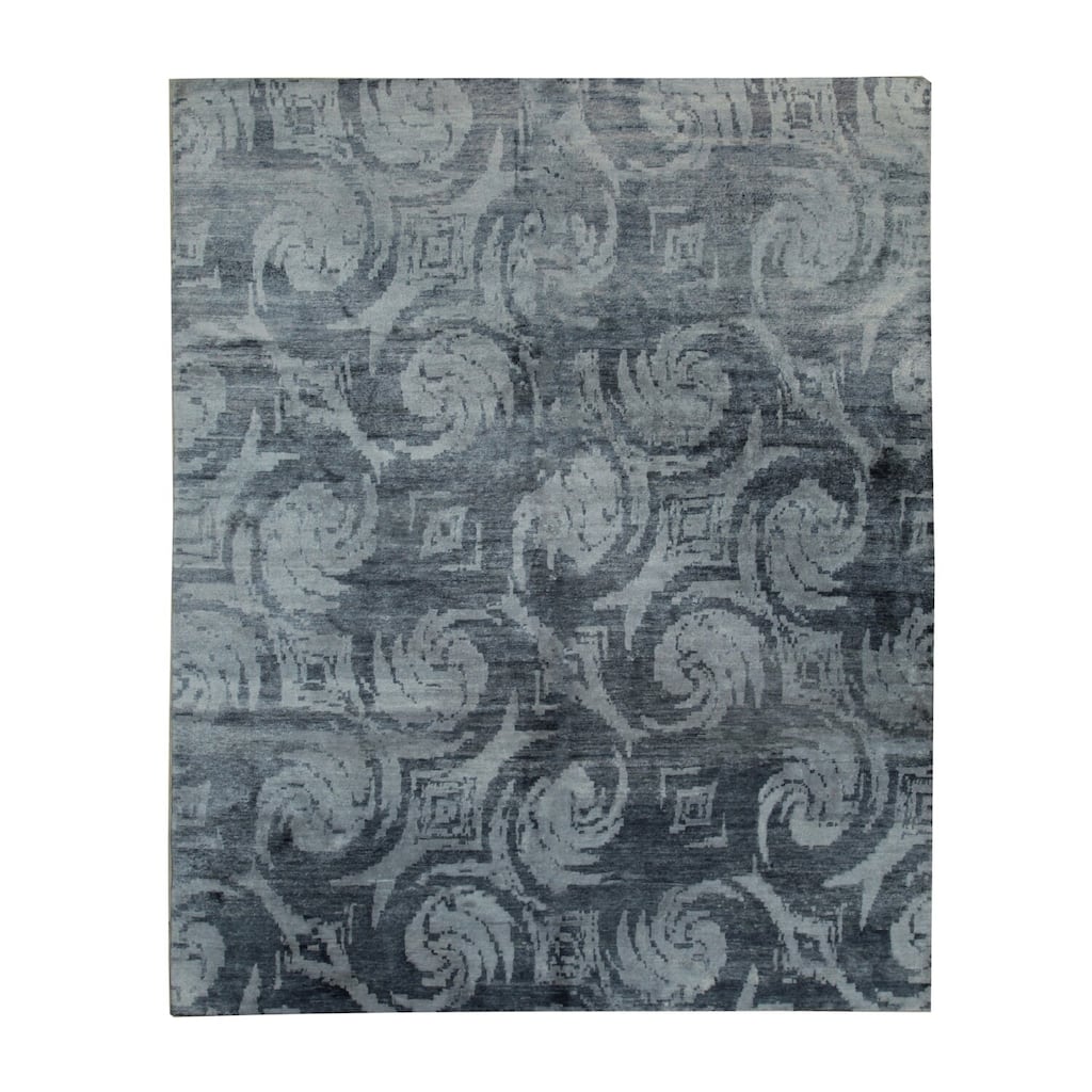 Gray Hand Knotted Bamboo Silk Wool Transitional Modern Rug 8' x 10' - Contemporary Design Eye Catching - N/A