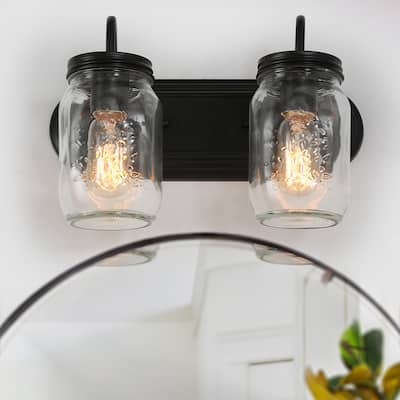 Kole 2-Light Farmhouse Glass Bathroom Vanity Light Wall Sconces - 14"L x 8.5"H