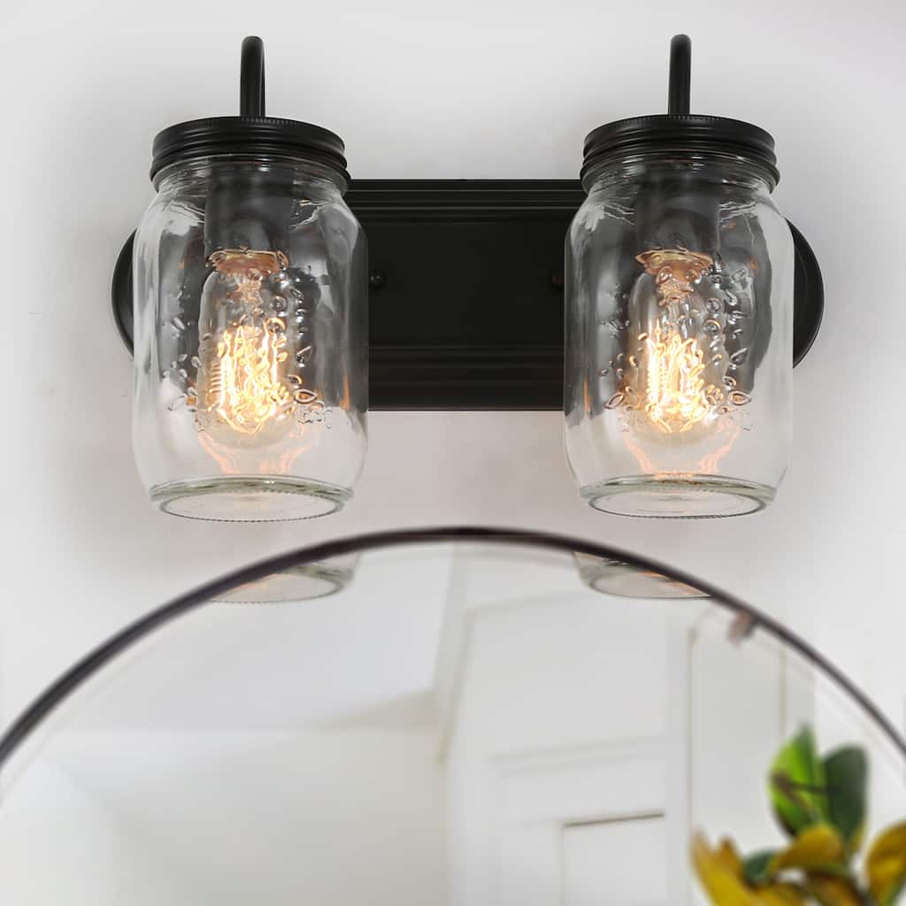 Kole 2-Light Farmhouse Glass Bathroom Vanity Light Wall Sconces - 14"L x 8.5"H
