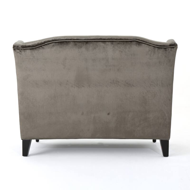 Grey Velvet Loveseat with Modern Glam Style