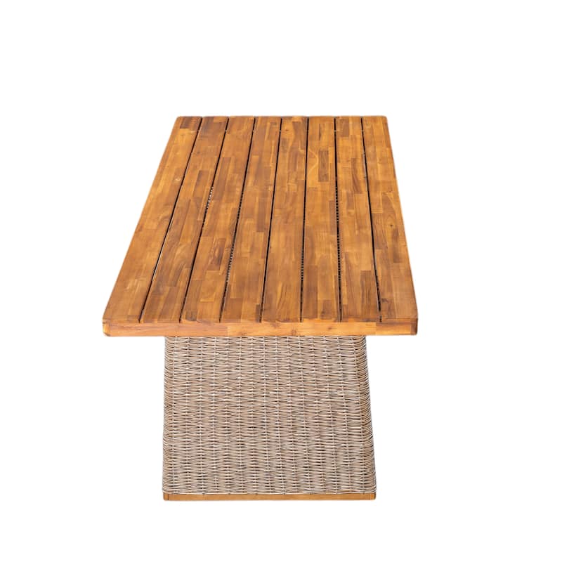 Christopher Knight Home - Elysande Outdoor Acacia Wood 7 Piece Dining Set with Rattan Legs and Water Resistant Cushions