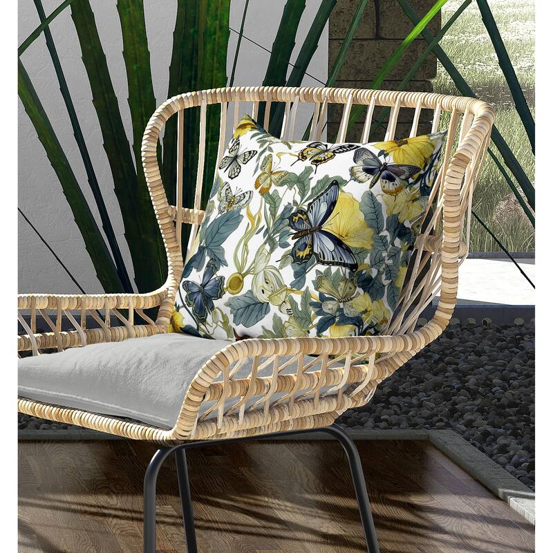 Butterfly Haven Indoor/Outdoor Reversible Throw Pillow Green and yellow