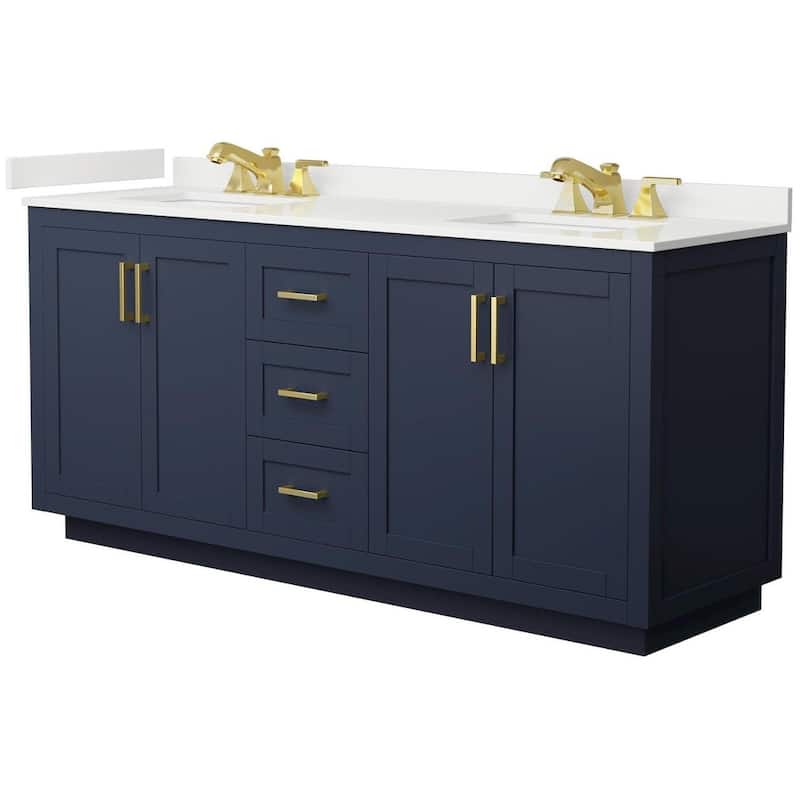 Wyndham Collection WCF292972D-QTZ-US3MXX Miranda 72" Free Standing - Dark Blue / White Quartz Top / Brushed Gold