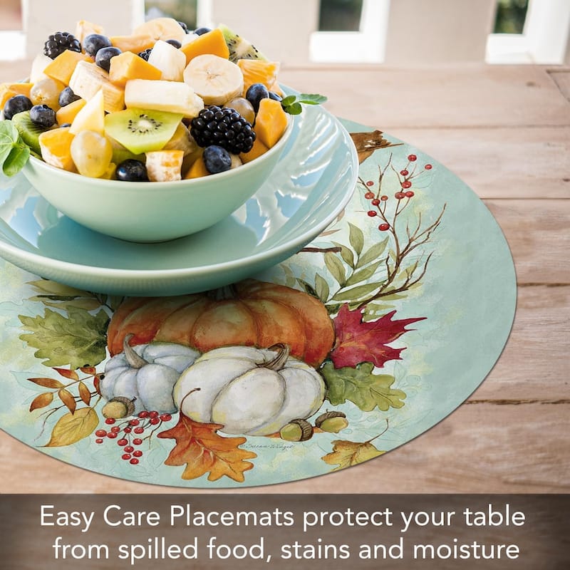 Harvest Blessings 4 Pack Round Reversible Easy Care Flexible Plastic Placemats Made in The USA Reversible Flexible, Wipes Clean