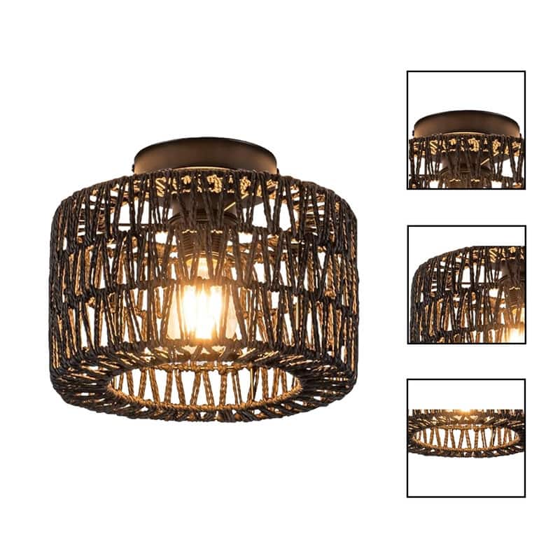 1 Light light fixture black bedroom light metal, rattan ceiling lighting