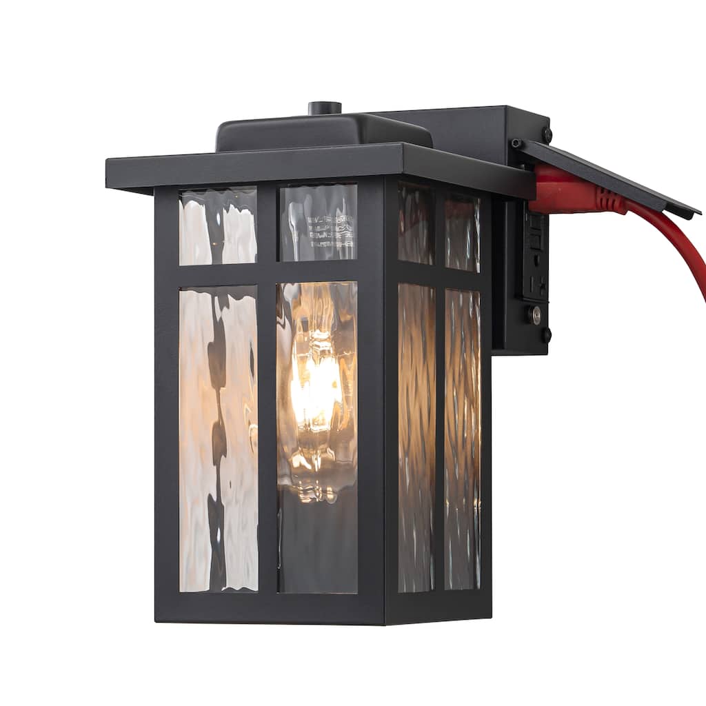 C Cattleya Matte Black Outdoor Wall Light with Water Glass and GFCI Outlet