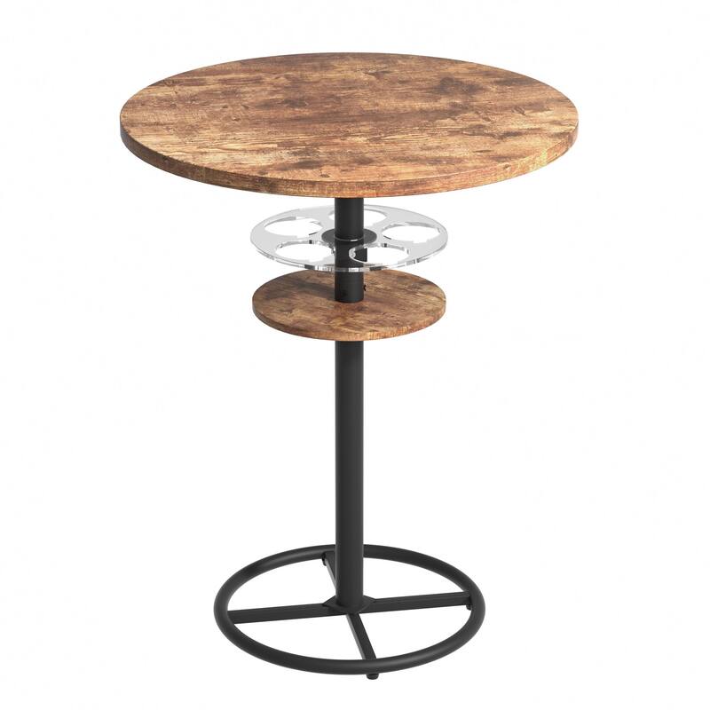VECELO 23.6" Round Bar Table with Built-In Wine Rack 0.5 Inch MDF Top Waterproof Wear-Resistant for Home Game Nights