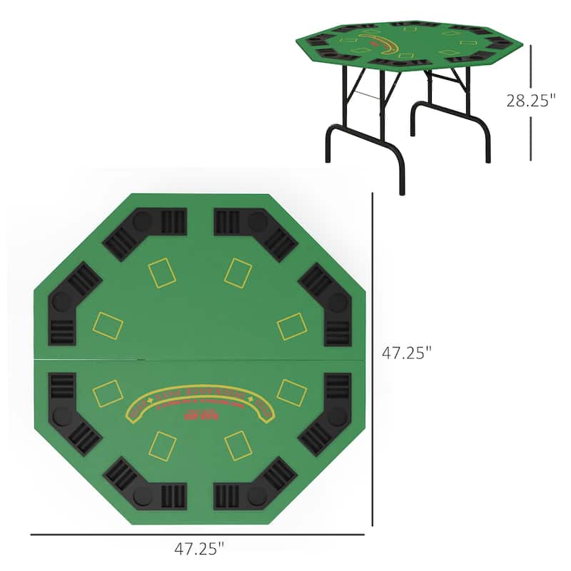 Soozier Poker Table Foldable 47" Octagon Blackjack Casino Texas Holdem Poker Game Table for 8 Players