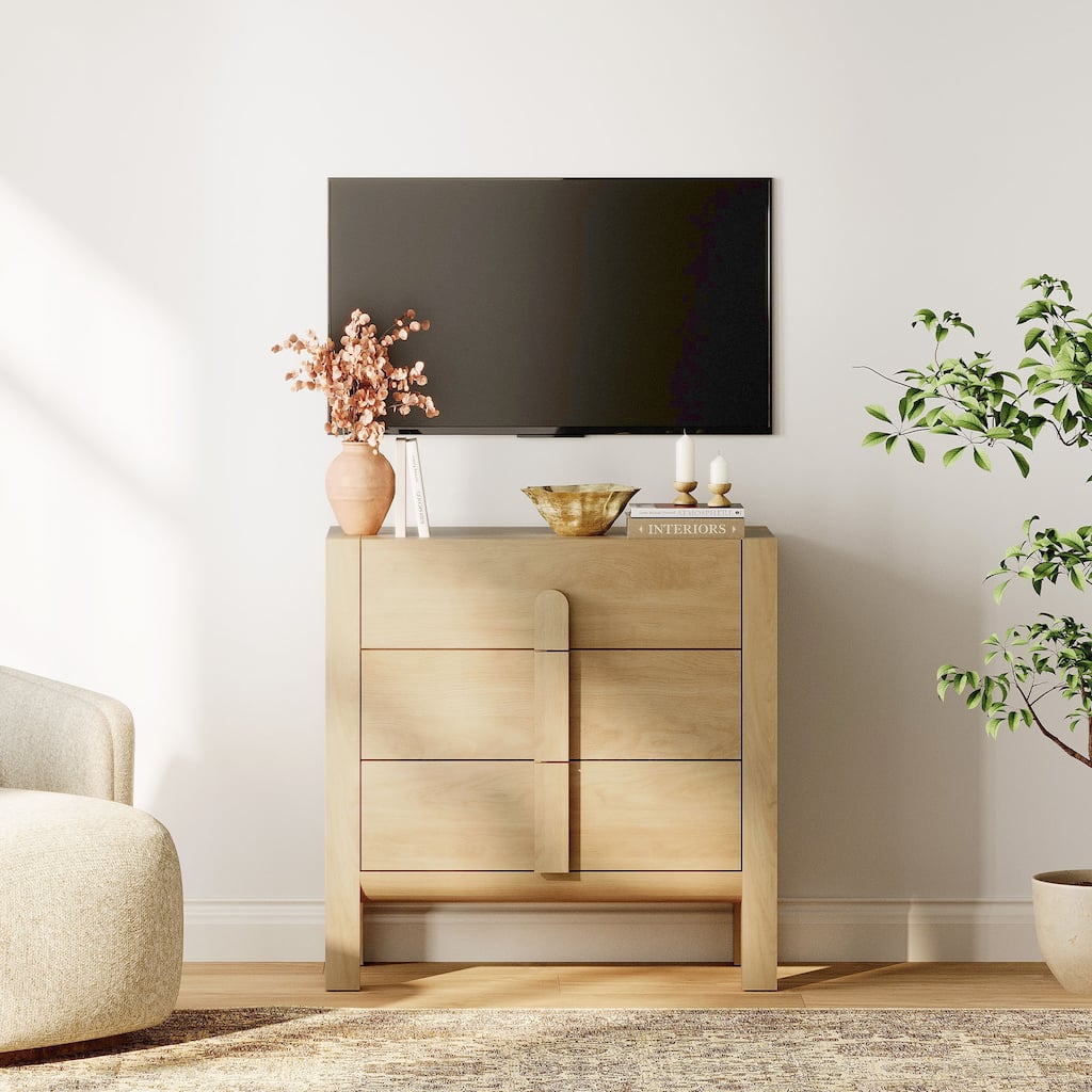 31.5" Mid-Century Modern TV Stand, Dresser with 3 Drawers, Wooden TV Console with Storage