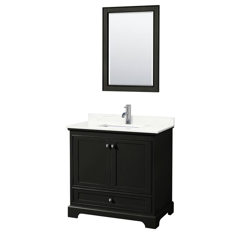Deborah 36-inch Single Vanity, Quartz Top, 24-inch Mirror - Dark Espresso, Chrome Trim, Giotto Quartz Top