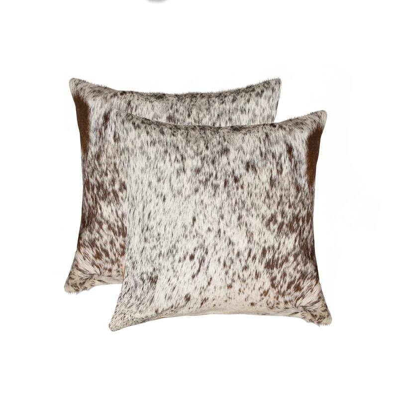 Set of Two 18" Brown and White Cowhide Throw Pillows