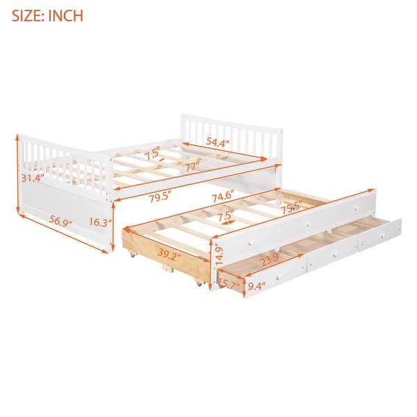 White Full Size Daybed w/ Twin Size Trundle Storage Bed & Drawers Bunk Bed