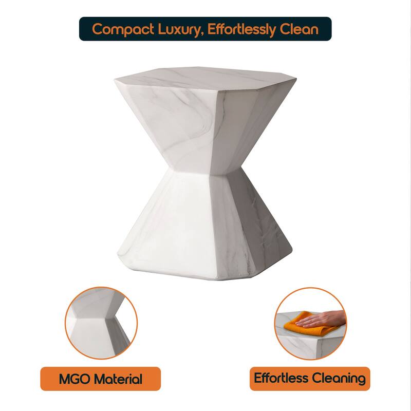 Azure 17" Modern Fiberstone Octagonal Accent Side End Table for Patio, Garden, Living Room, Bedroom, or Home Office Use