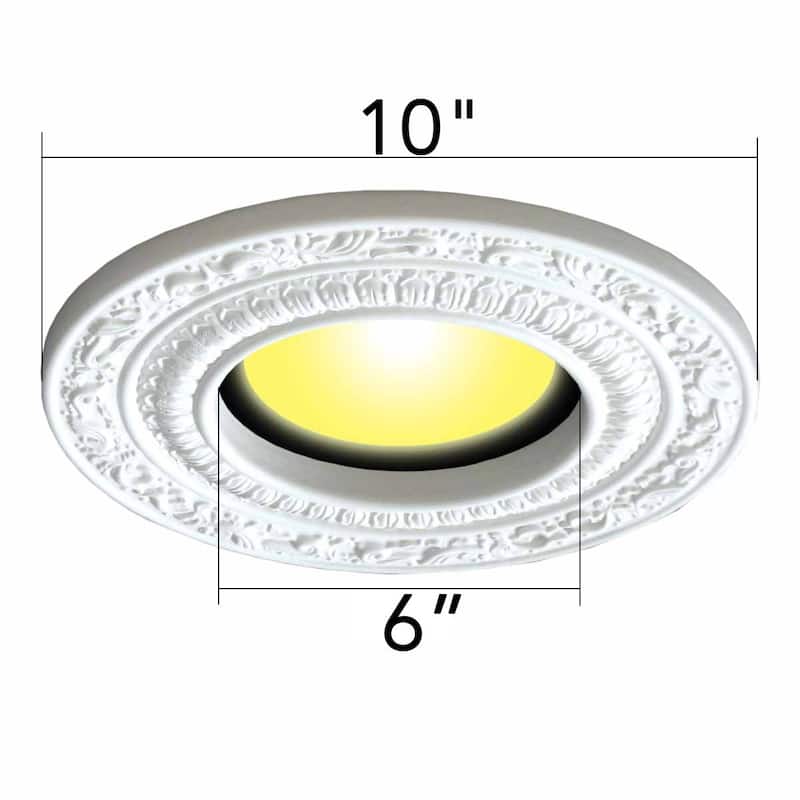 White Urethane Recessed Spot Light Trim Ceiling Medallion 6" ID X 10" OD Water Resistant (Set of 4)