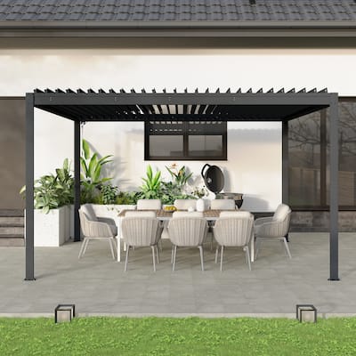 10X13FT Outdoor Aluminum Frame Louvered Pergola Gazebo with Adjustable Roof