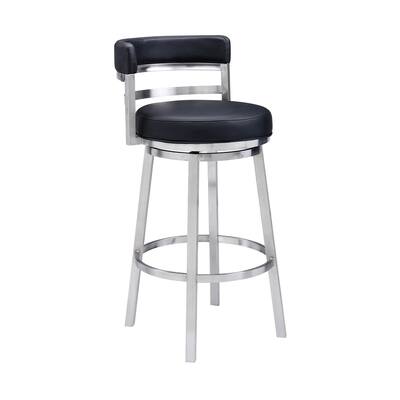 Leatherette Curved Back Barstool with Swivel Mechanism, Black