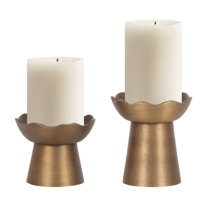 Kate and Laurel Alessia Metal Pillar Candle Holder Set - 2 Piece - 2 Piece - Gold