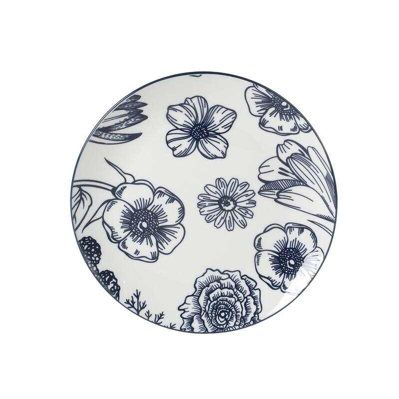 Gibson Home Westerly Court 16-Piece Dinnerware Set, Blue Floral Stoneware Plates & Bowls, Service for 4