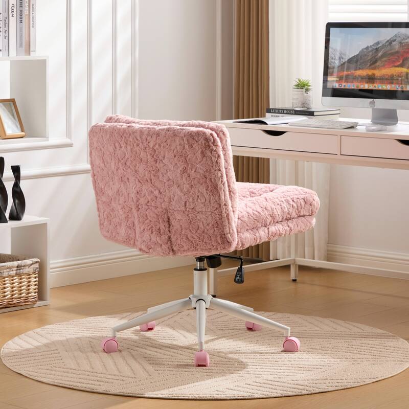 GDF Studio - Extra-Wide Faux Fur Upholstered Swivel Home Office Chair with Metal Base with 26.4" Oversized Seat