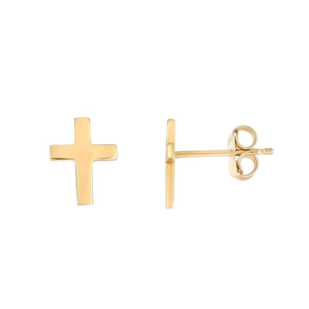 Curata 14k Yellow Gold 7x5mm Classic Polished Small Cross Stud Earrings